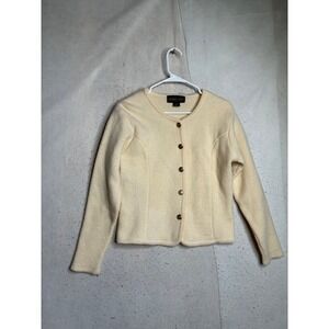 Herman Geist Vintage Cream 100% Wool Button Front Cardigan Sweater Mens M